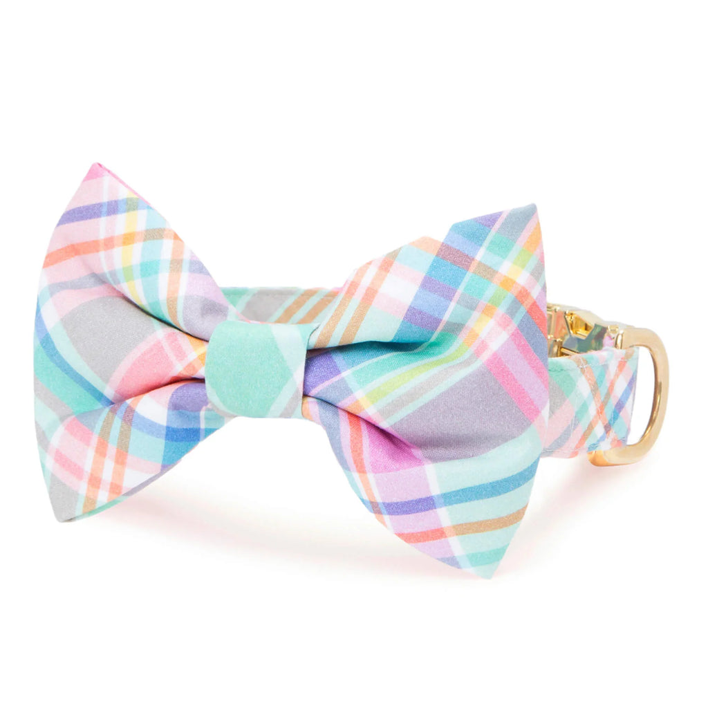 Blooming Plaid Spring Easter Dog Bow Tie