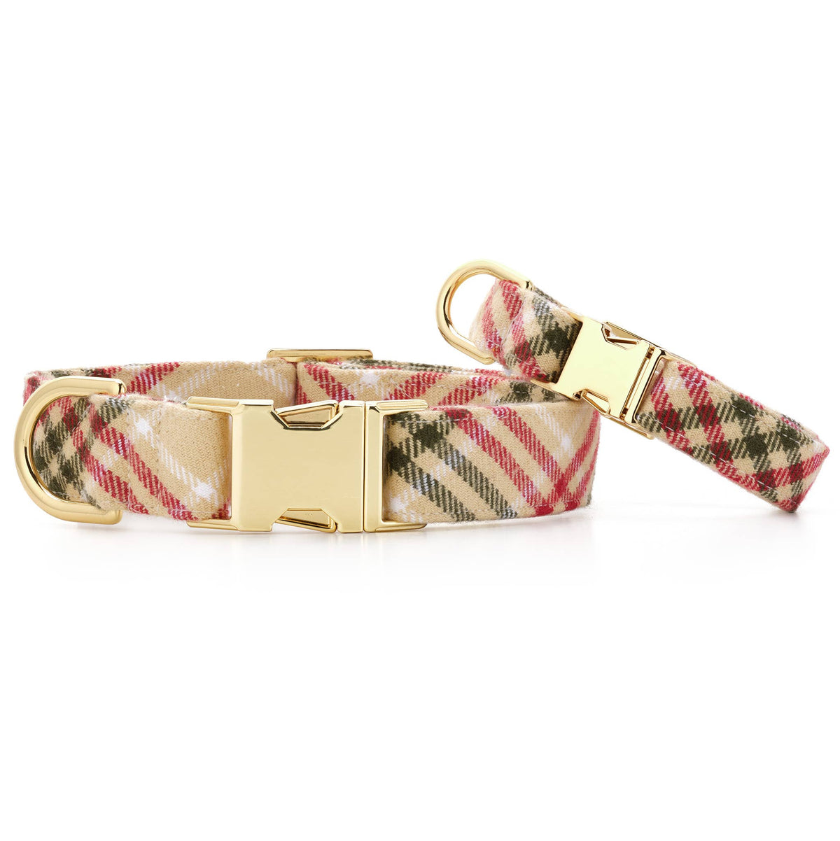 Eggnog Plaid Flannel Holiday Dog Collar: Gold