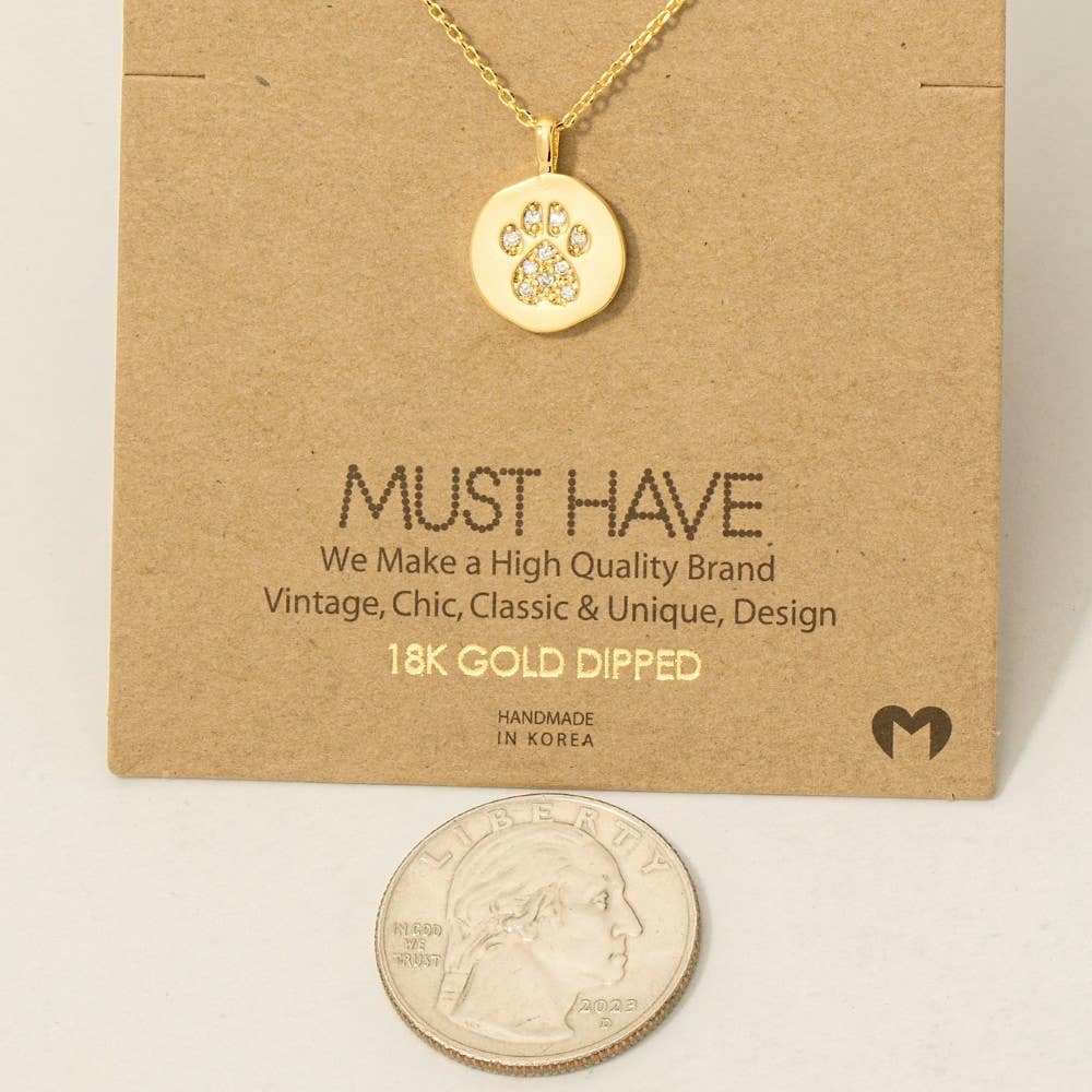 Gold Dipped Pave Dog Paw Pendant Necklace
