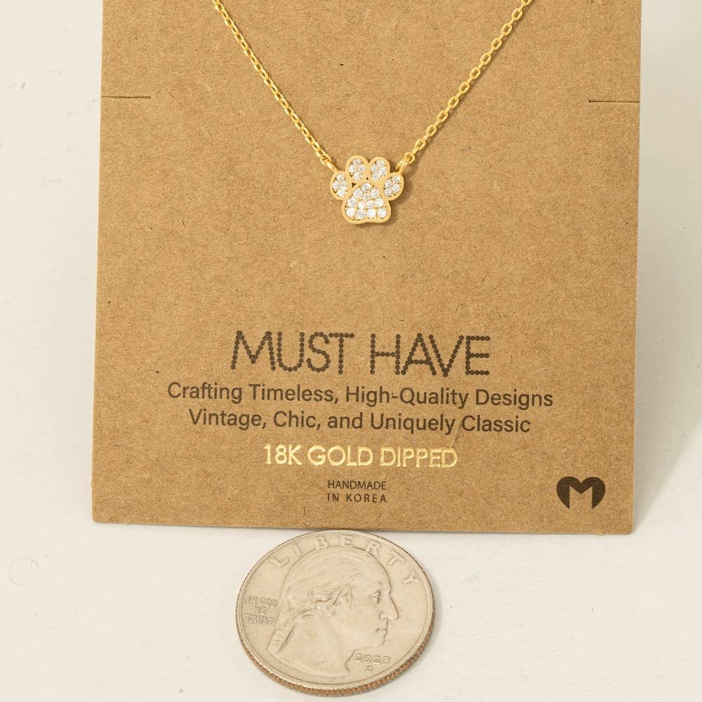 Paw Print Pendant Necklace: Rhodium Plated