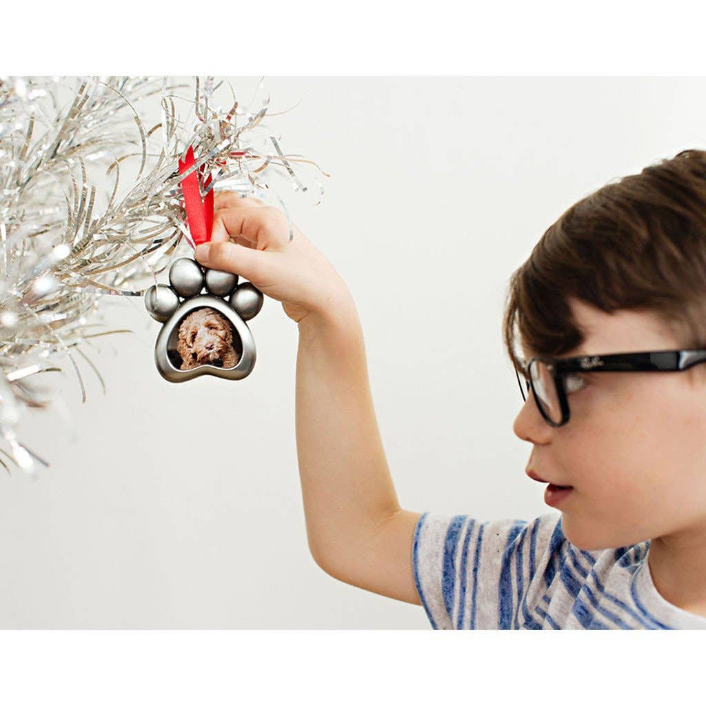 Paw Shaped Pet Picture Holiday Ornament, Silver, Christmas