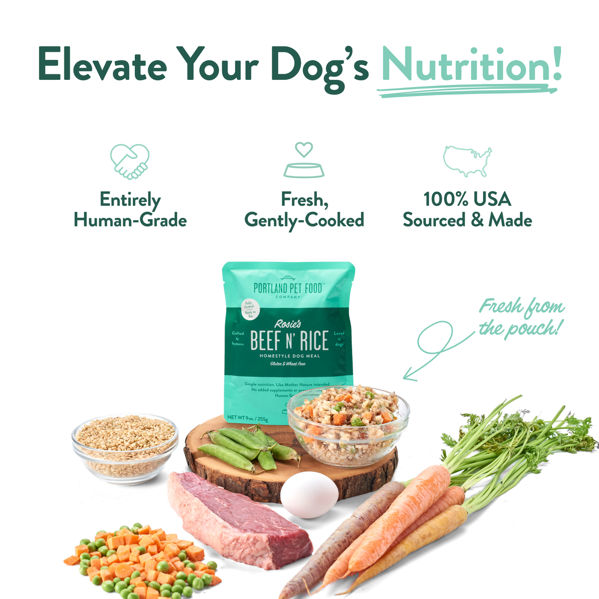 Rosie's Beef N Rice Human Grade Fresh Wet Food Dog Pouches