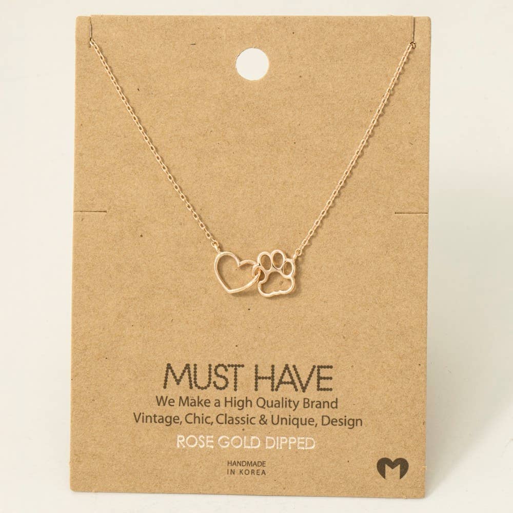 Gold Dipped Dog Paw Heart Cutout Pendant Necklace