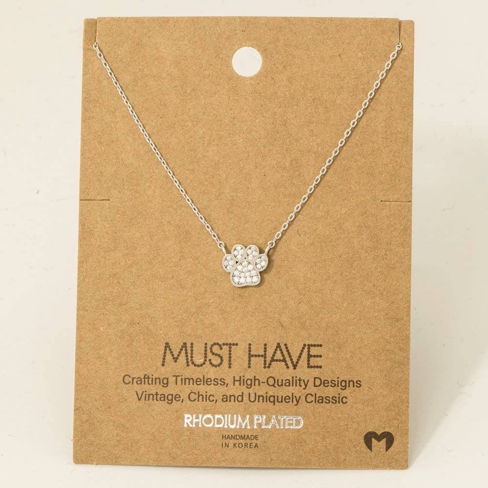 Paw Print Pendant Necklace: Rhodium Plated